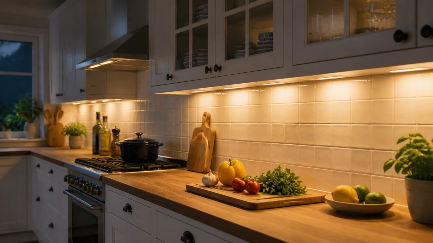 Imagem editorial do guia Luzes LED para cozinha, armários e bancadas