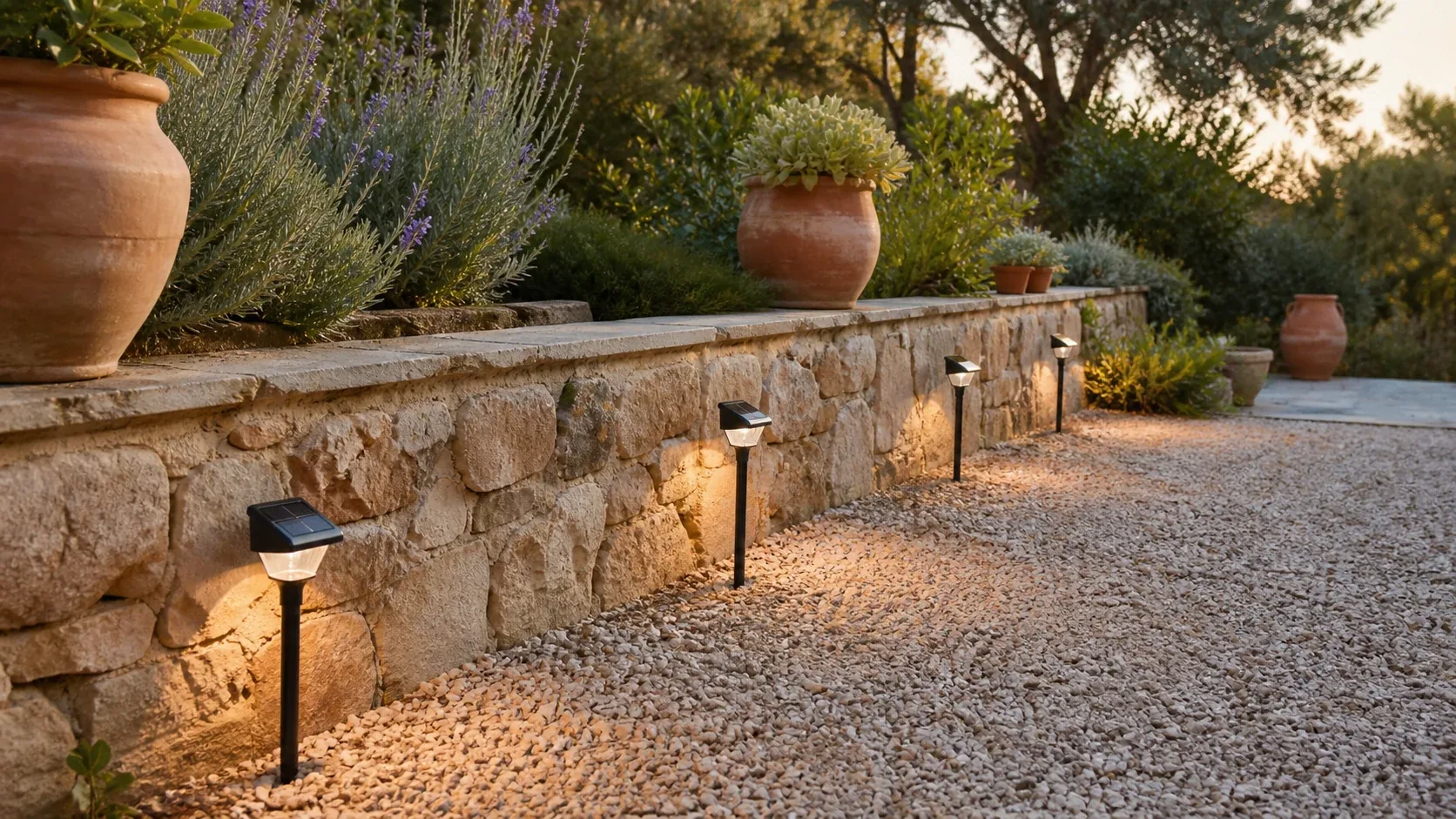 Imagem editorial do guia Luzes solares de jardim: IP, bateria e sensor